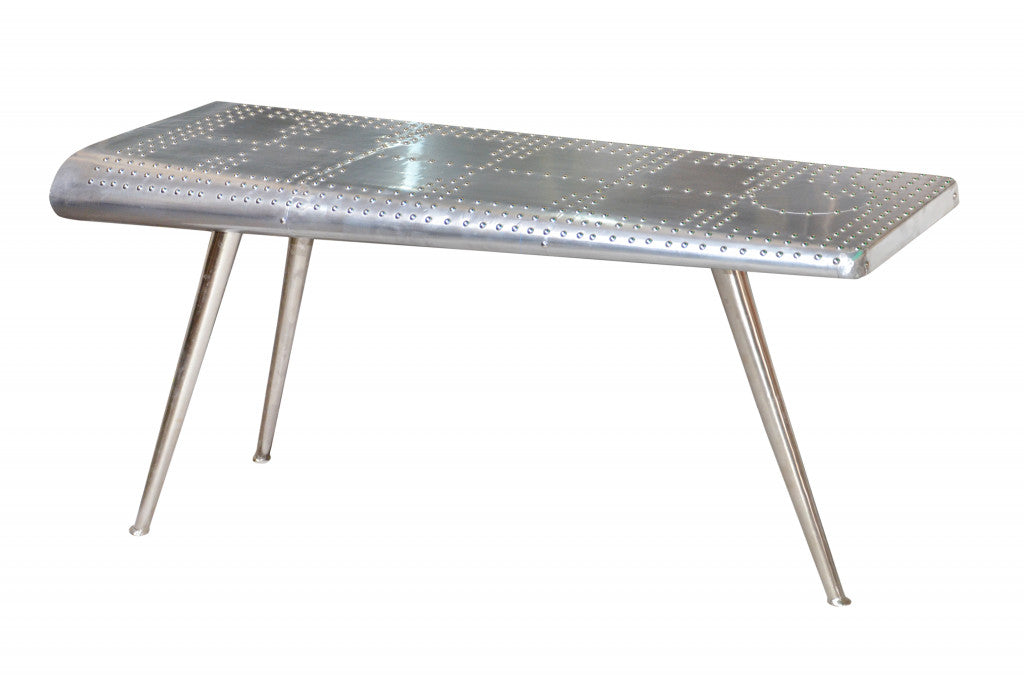 56" Silver Aluminum Three Leg Console Table-2