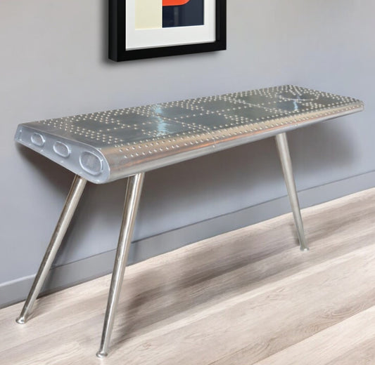56" Silver Aluminum Three Leg Console Table-0