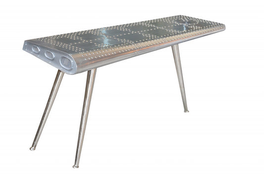 56" Silver Aluminum Three Leg Console Table-1