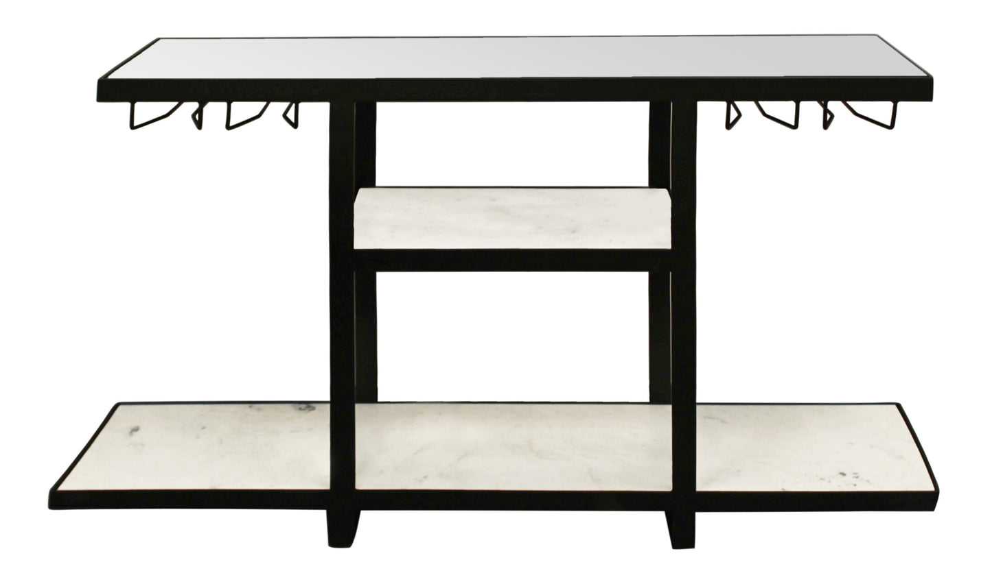 58" White and Black Genuine Marble Floor Shelf Console Table Two Shelves-1