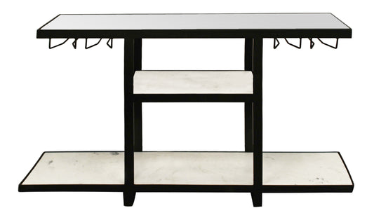 58" White and Black Genuine Marble Floor Shelf Console Table Two Shelves-1
