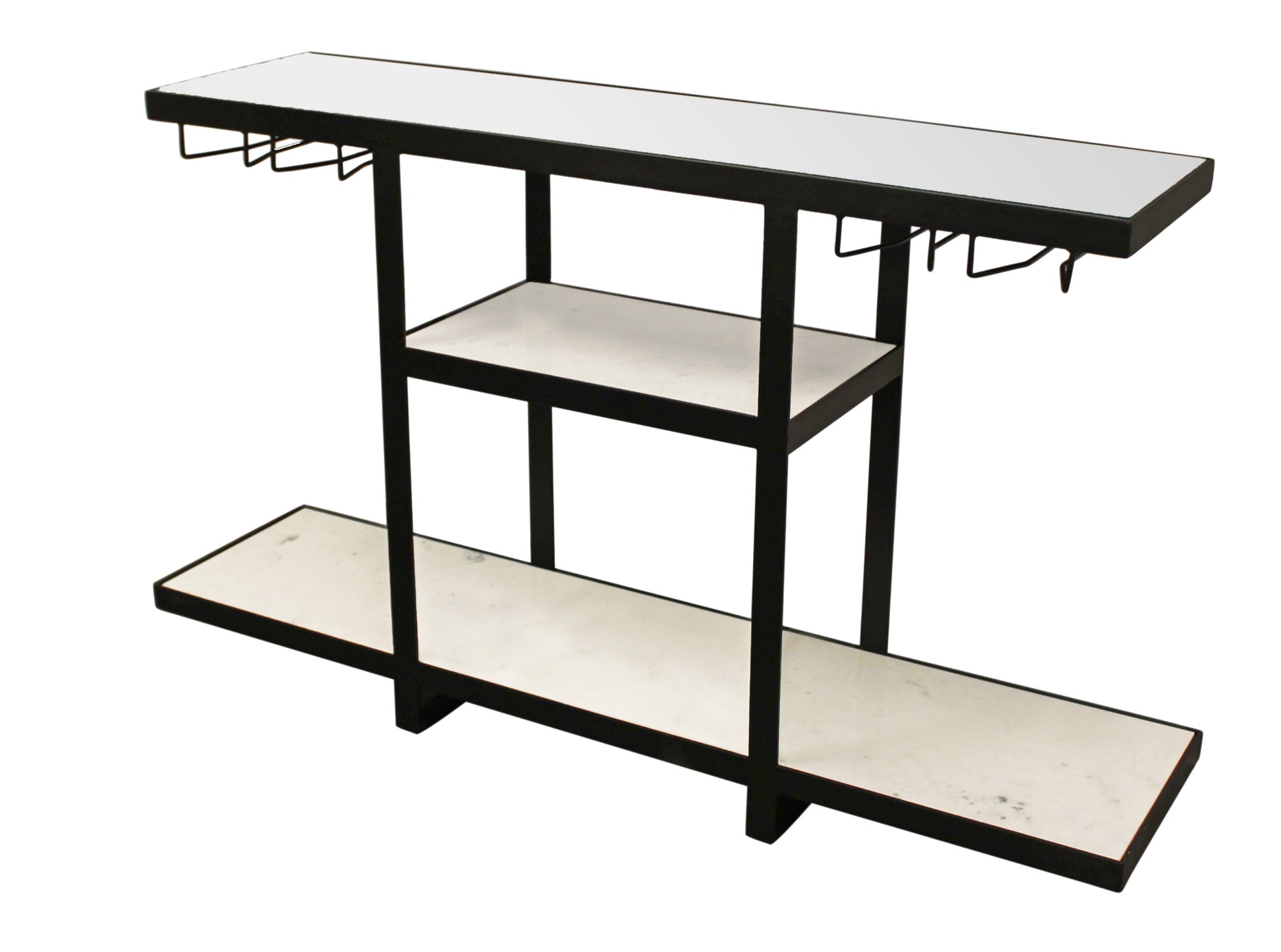 58" White and Black Genuine Marble Floor Shelf Console Table Two Shelves-2