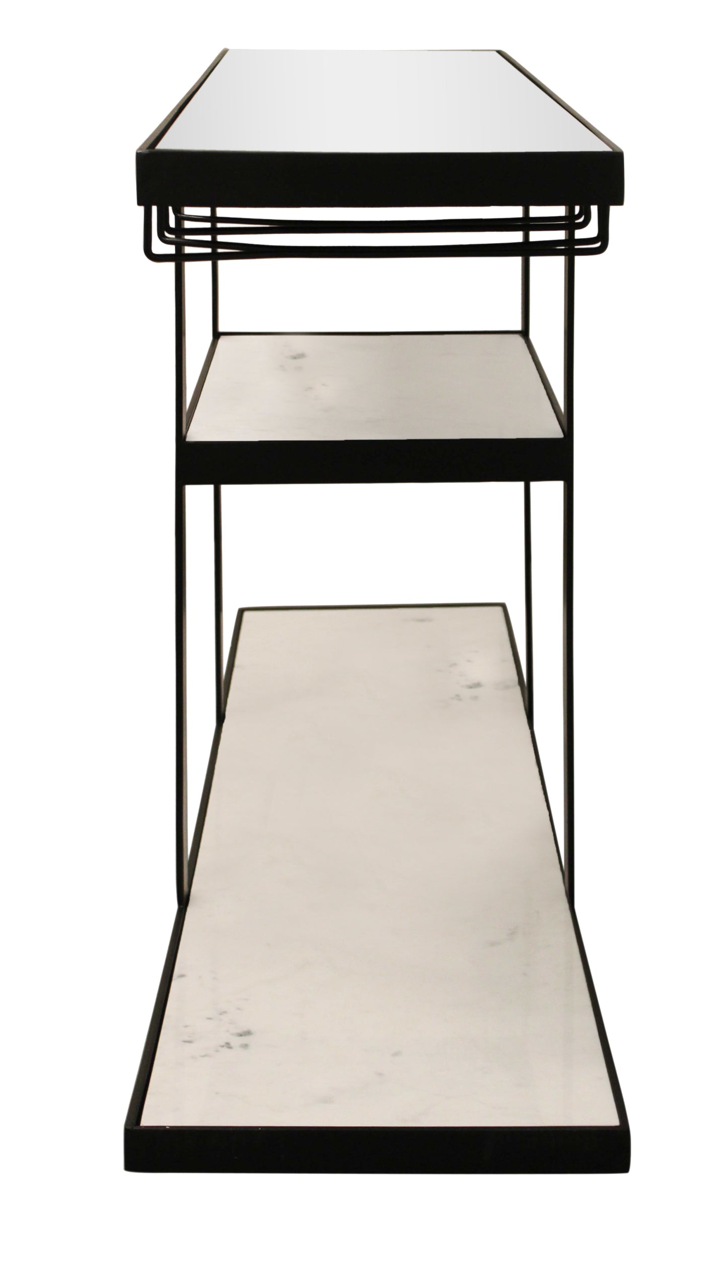 58" White and Black Genuine Marble Floor Shelf Console Table Two Shelves-3