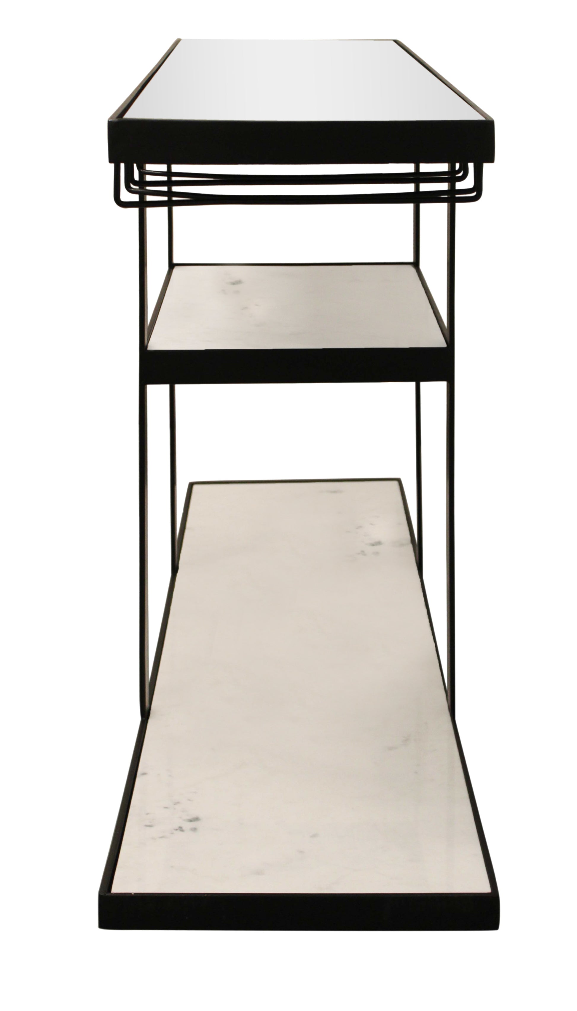 58" White and Black Genuine Marble Floor Shelf Console Table Two Shelves-3