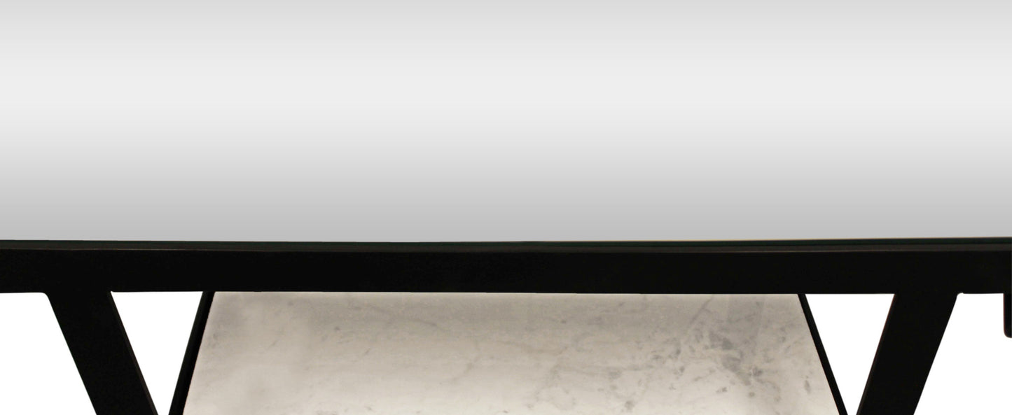 58" White and Black Genuine Marble Floor Shelf Console Table Two Shelves-4