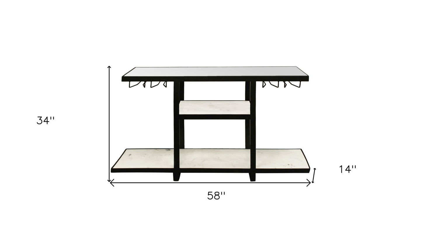 58" White and Black Genuine Marble Floor Shelf Console Table Two Shelves-7