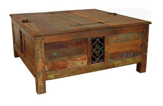 40" Brown Solid Wood Square Lift Top Solid Trunk Coffee Table-0