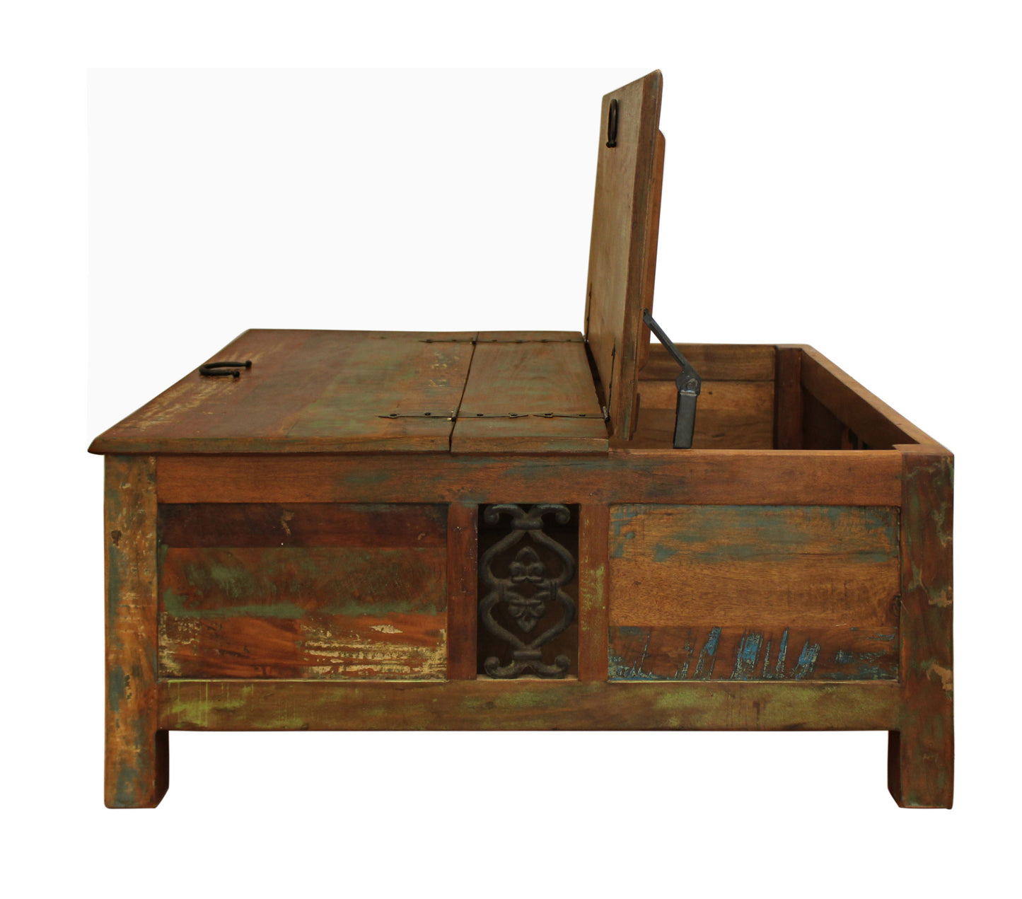 40" Brown Solid Wood Square Lift Top Solid Trunk Coffee Table-4