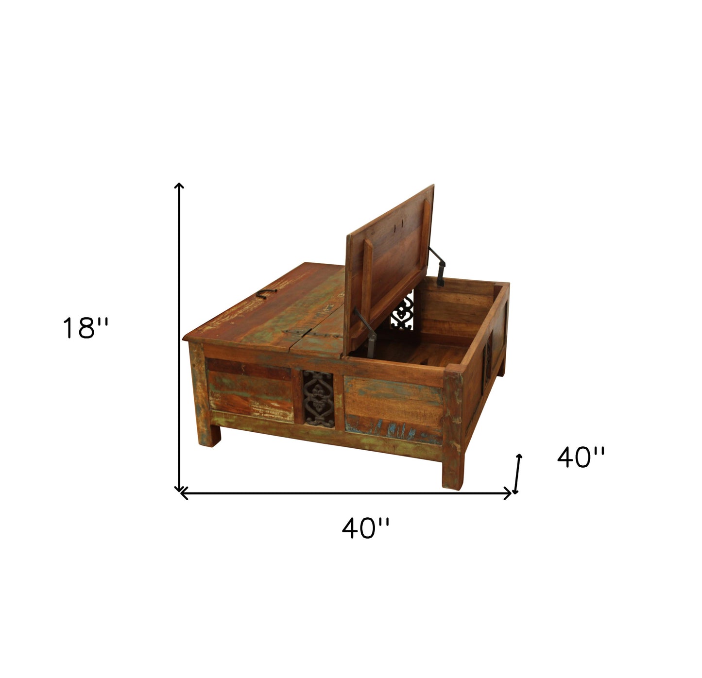 40" Brown Solid Wood Square Lift Top Solid Trunk Coffee Table-8