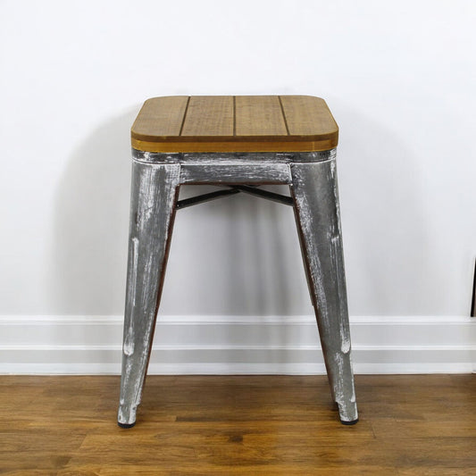 18 " Wood Brown And Gray Steel Backless Bar Chair-0