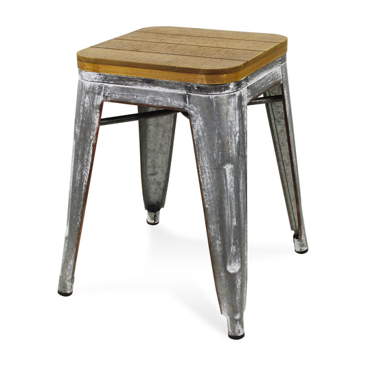 18 " Wood Brown And Gray Steel Backless Bar Chair-1