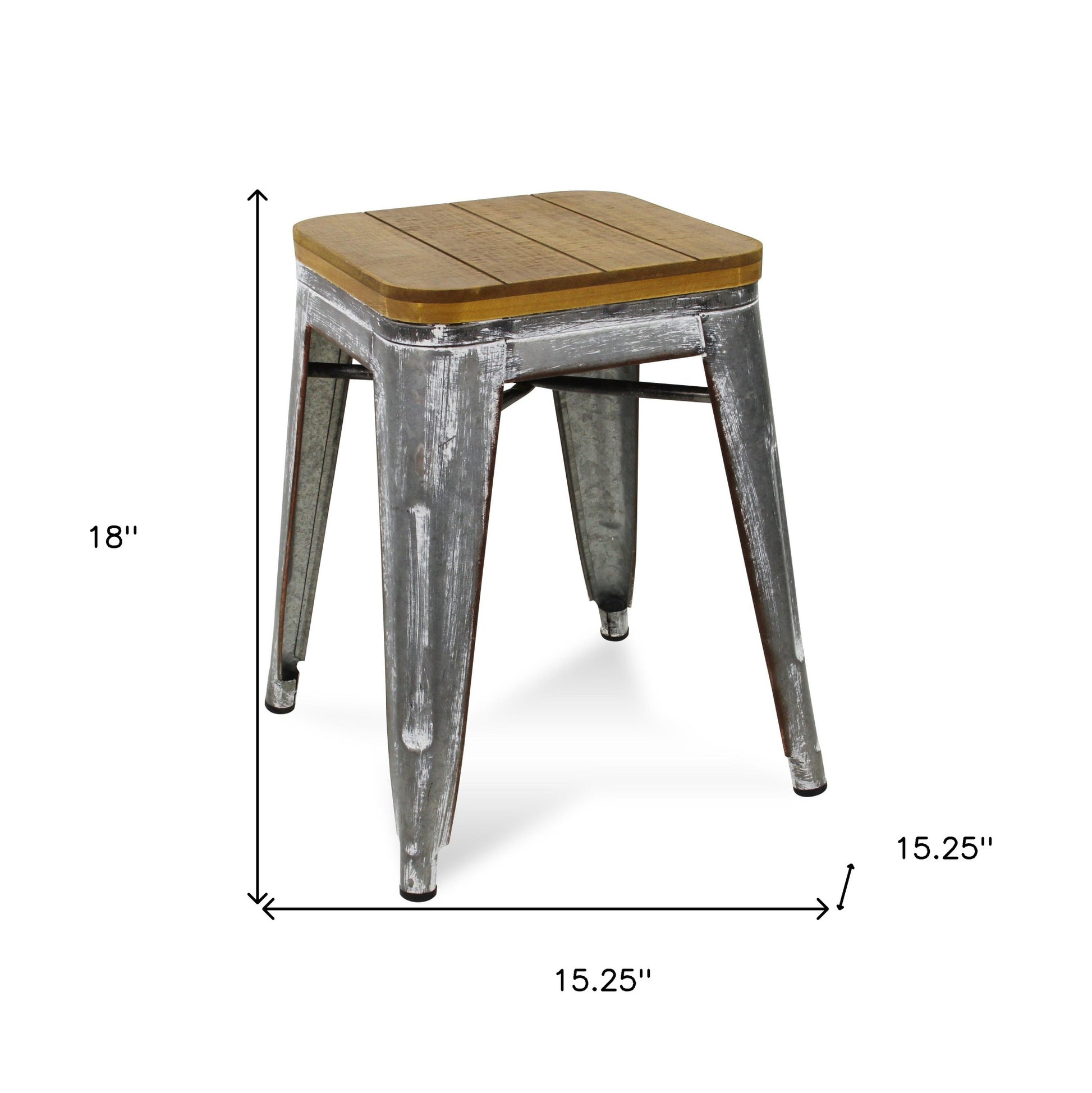 18 " Wood Brown And Gray Steel Backless Bar Chair-7