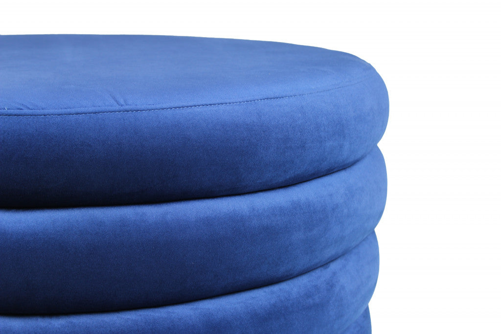 31" Blue Velvet Tufted Round Cocktail Ottoman-2