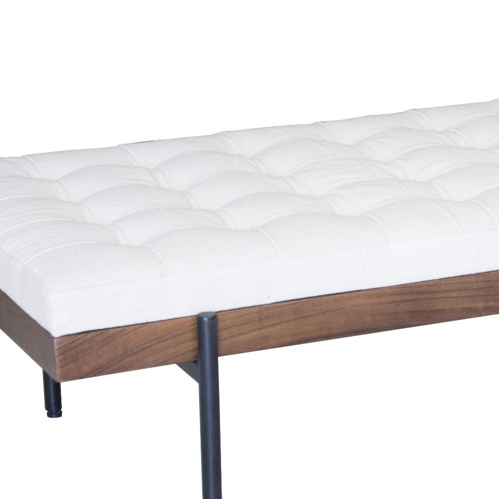 72" Ivory Brown And Black Tufted Cotton Wood And Metal Cushioned Bench With Pillow-3