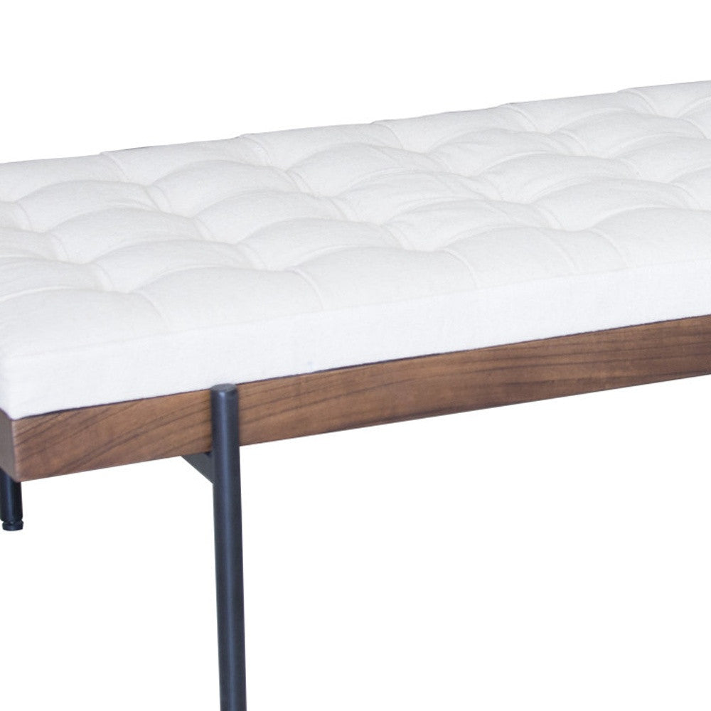 72" Ivory Brown And Black Tufted Cotton Wood And Metal Cushioned Bench With Pillow-4