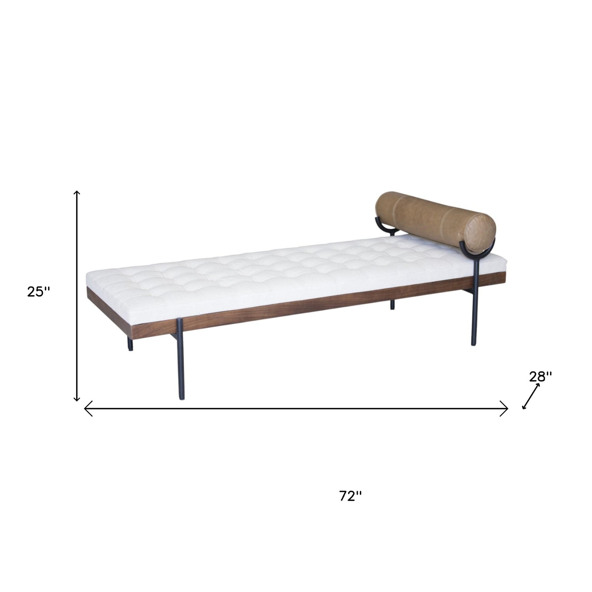 72" Ivory Brown And Black Tufted Cotton Wood And Metal Cushioned Bench With Pillow-8