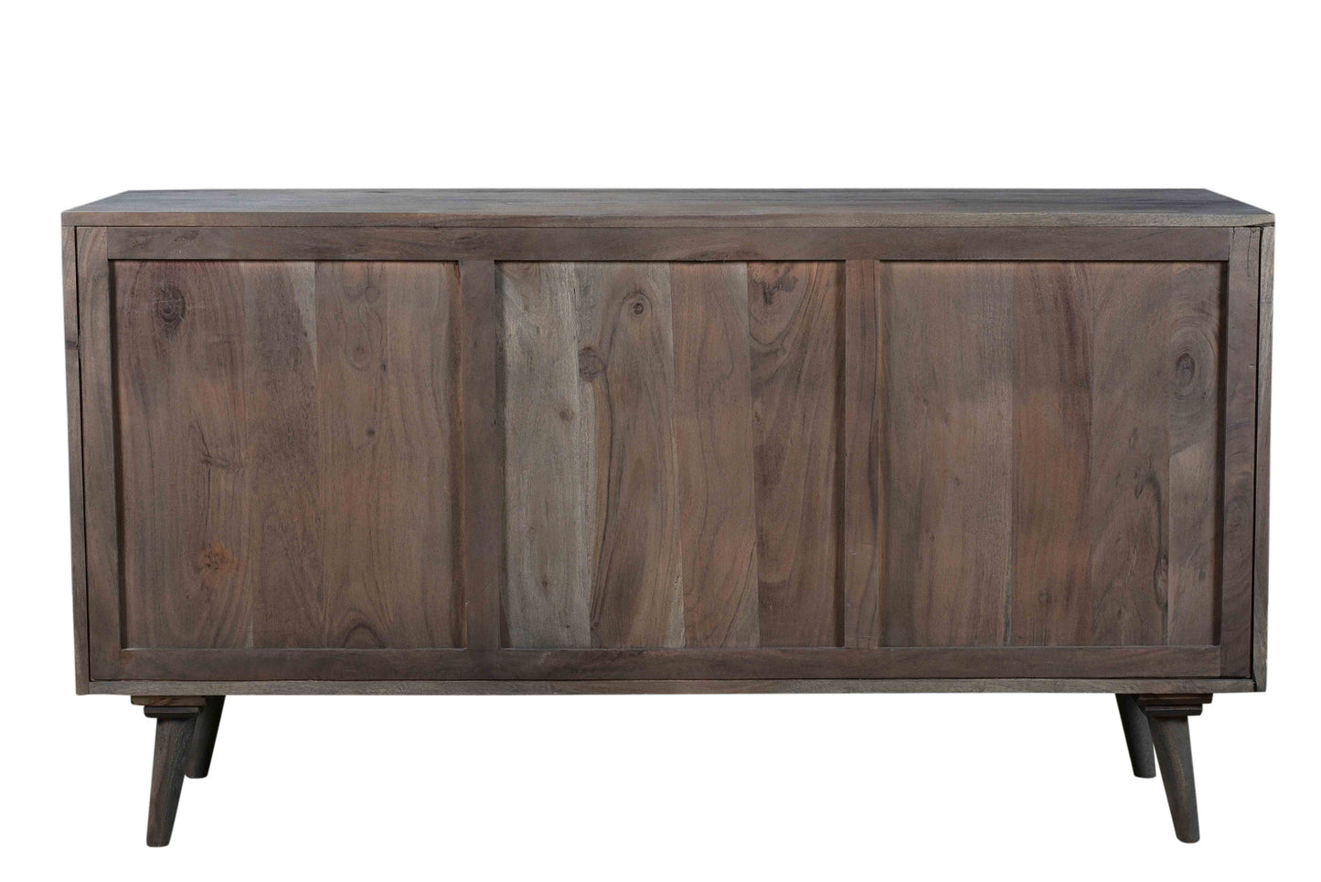 55" Dark Gray Carved Geometric Distressed Solid Wood Enclosed and Open Storage TV Stand-4