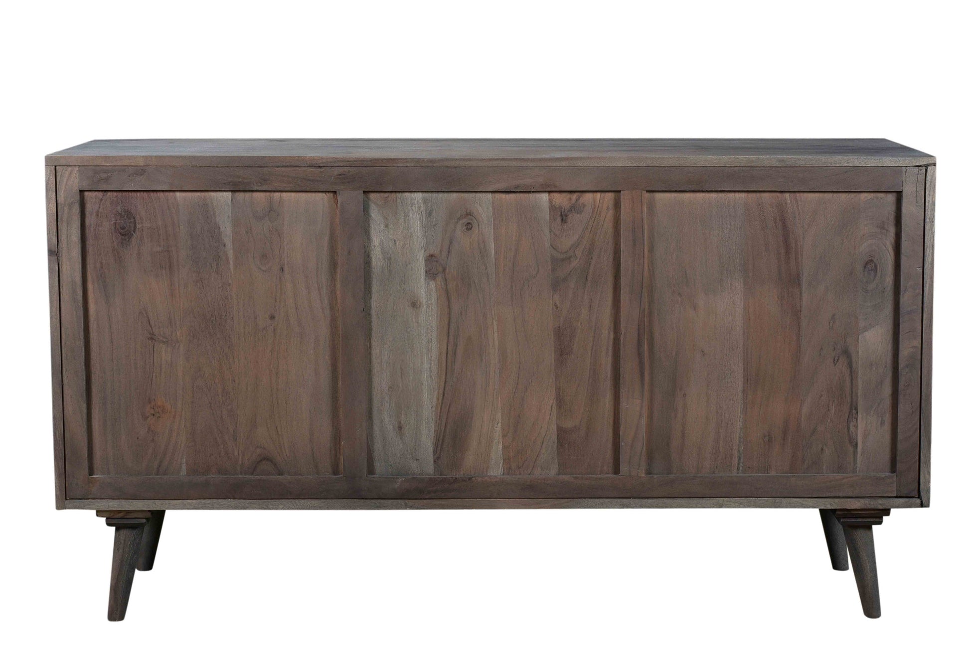 55" Dark Gray Carved Geometric Distressed Solid Wood Enclosed and Open Storage TV Stand-4
