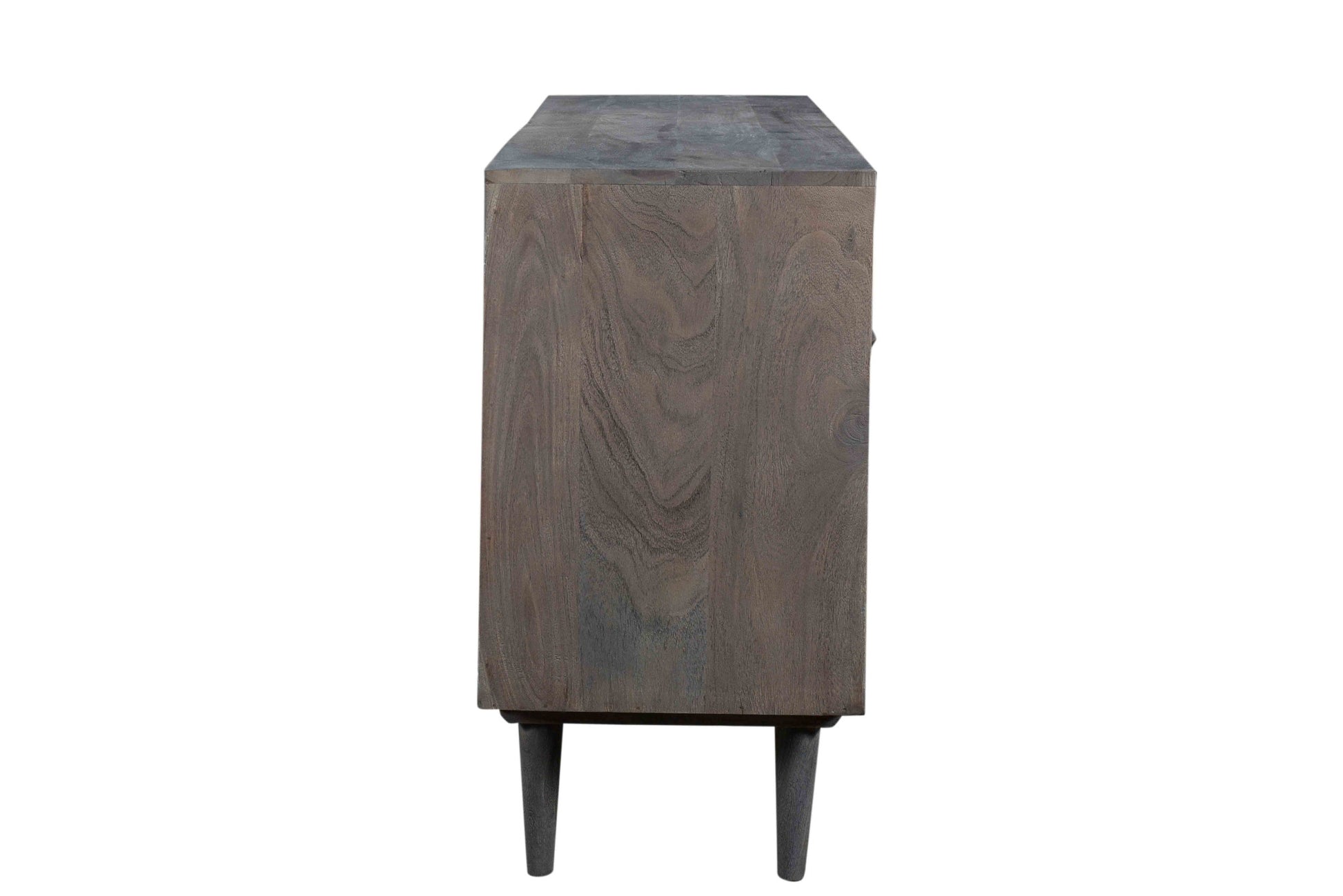 55" Dark Gray Carved Geometric Distressed Solid Wood Enclosed and Open Storage TV Stand-5