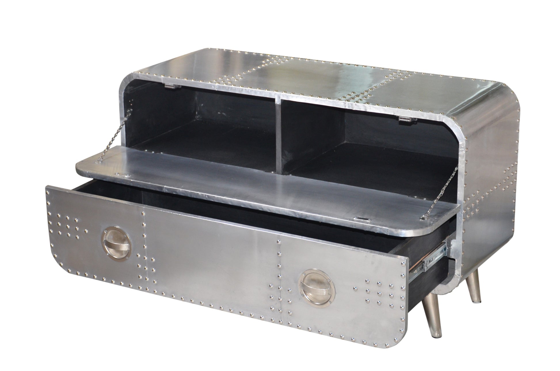 44" Silver Aluminum Enclosed Storage TV Stand-3