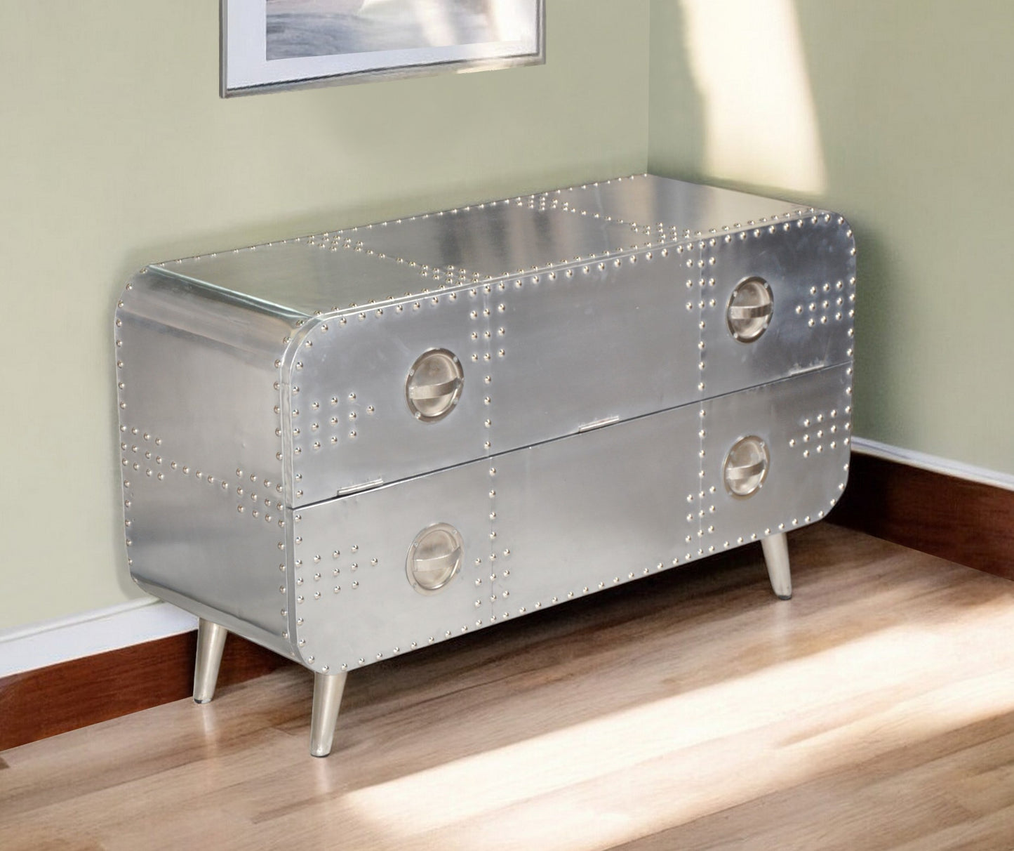 44" Silver Aluminum Enclosed Storage TV Stand-1
