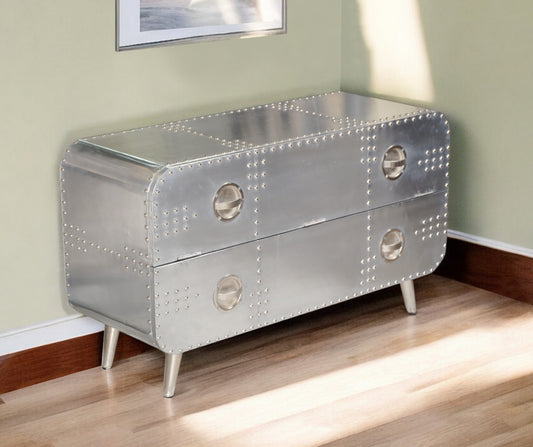 44" Silver Aluminum Enclosed Storage TV Stand-1