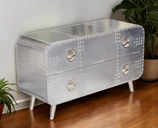 44" Silver Aluminum Enclosed Storage TV Stand-0
