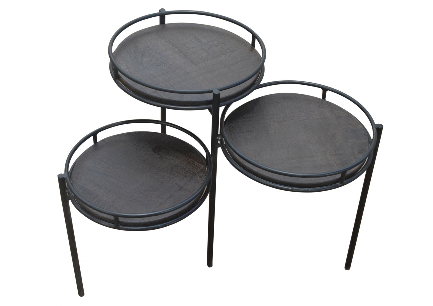 23" Black Solid Wood And Iron Round End Table-0
