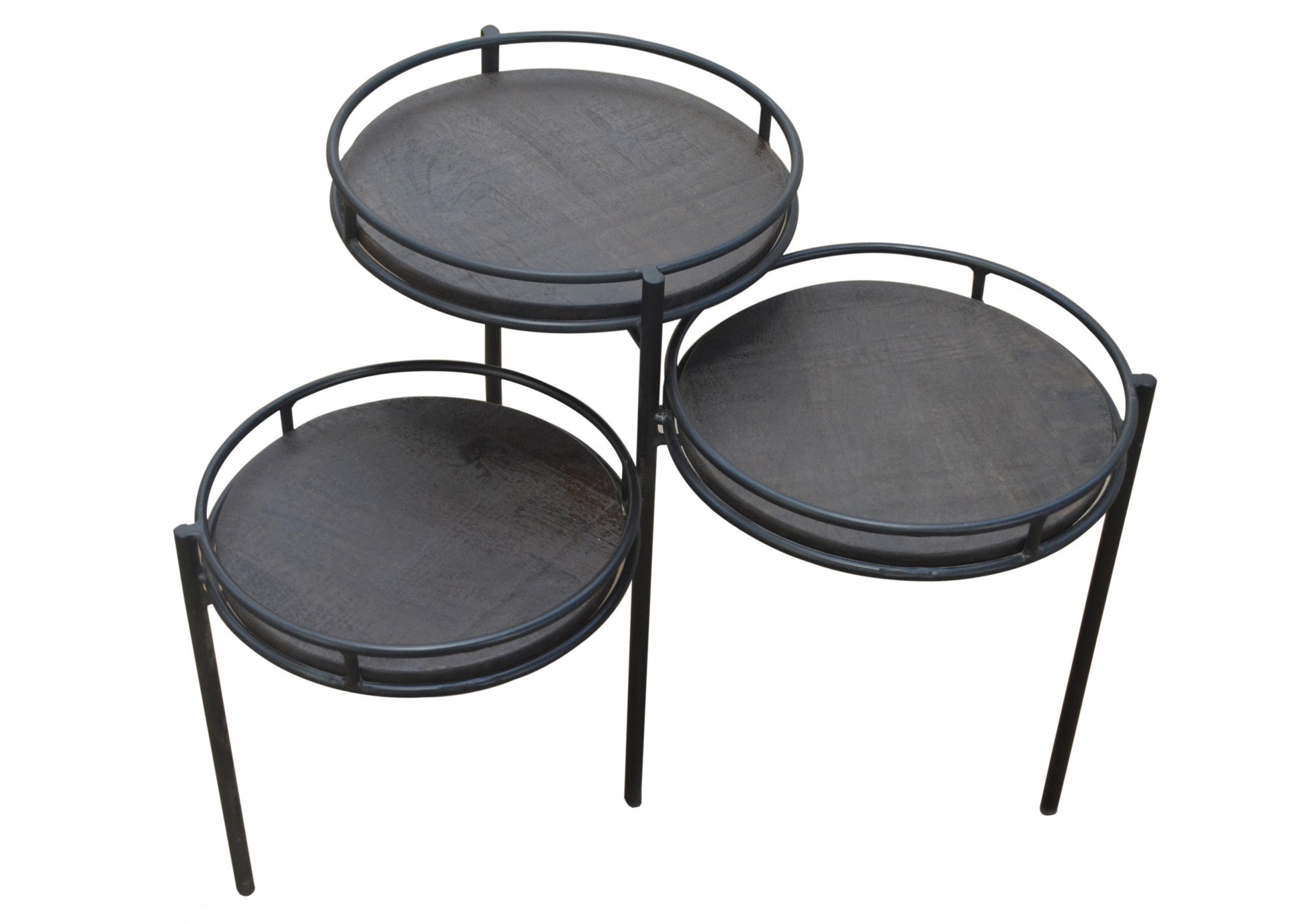 23" Black Solid Wood And Iron Round End Table-0