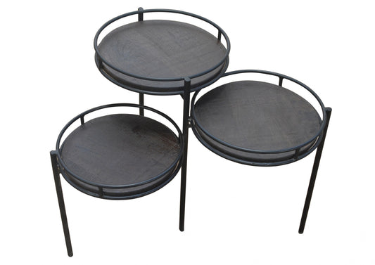 23" Black Solid Wood And Iron Round End Table-0