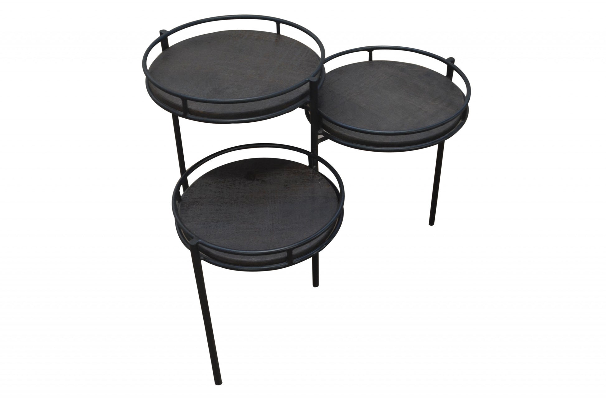 23" Black Solid Wood And Iron Round End Table-1