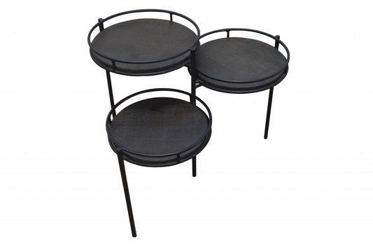 23" Black Solid Wood And Iron Round End Table-1