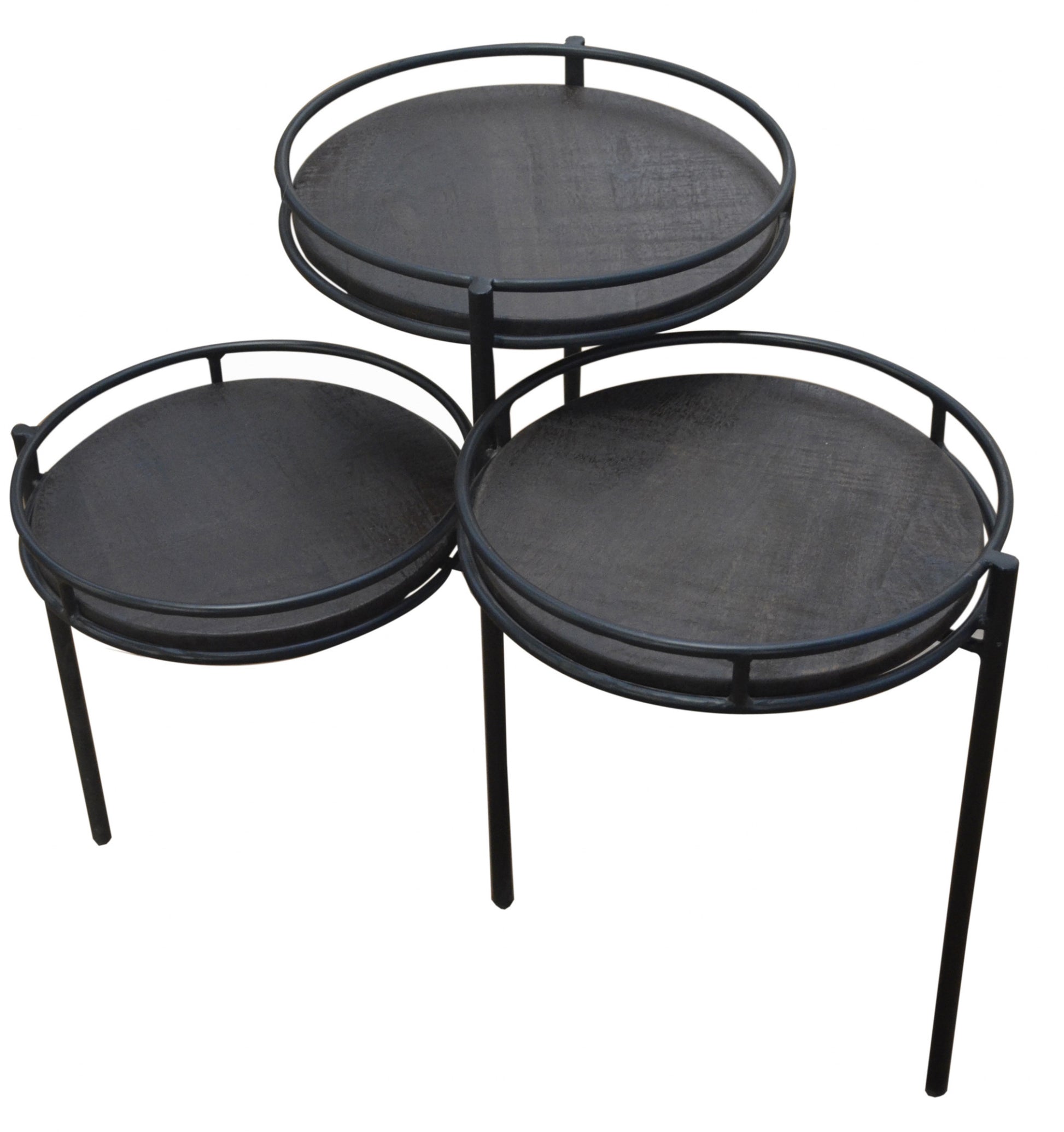 23" Black Solid Wood And Iron Round End Table-2