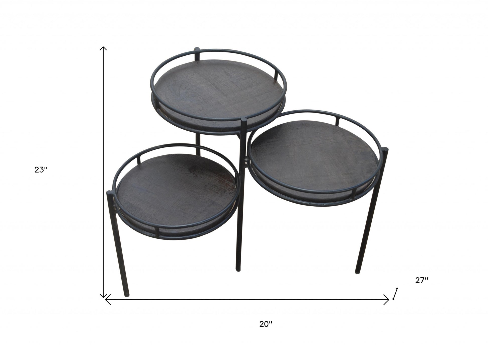 23" Black Solid Wood And Iron Round End Table-4