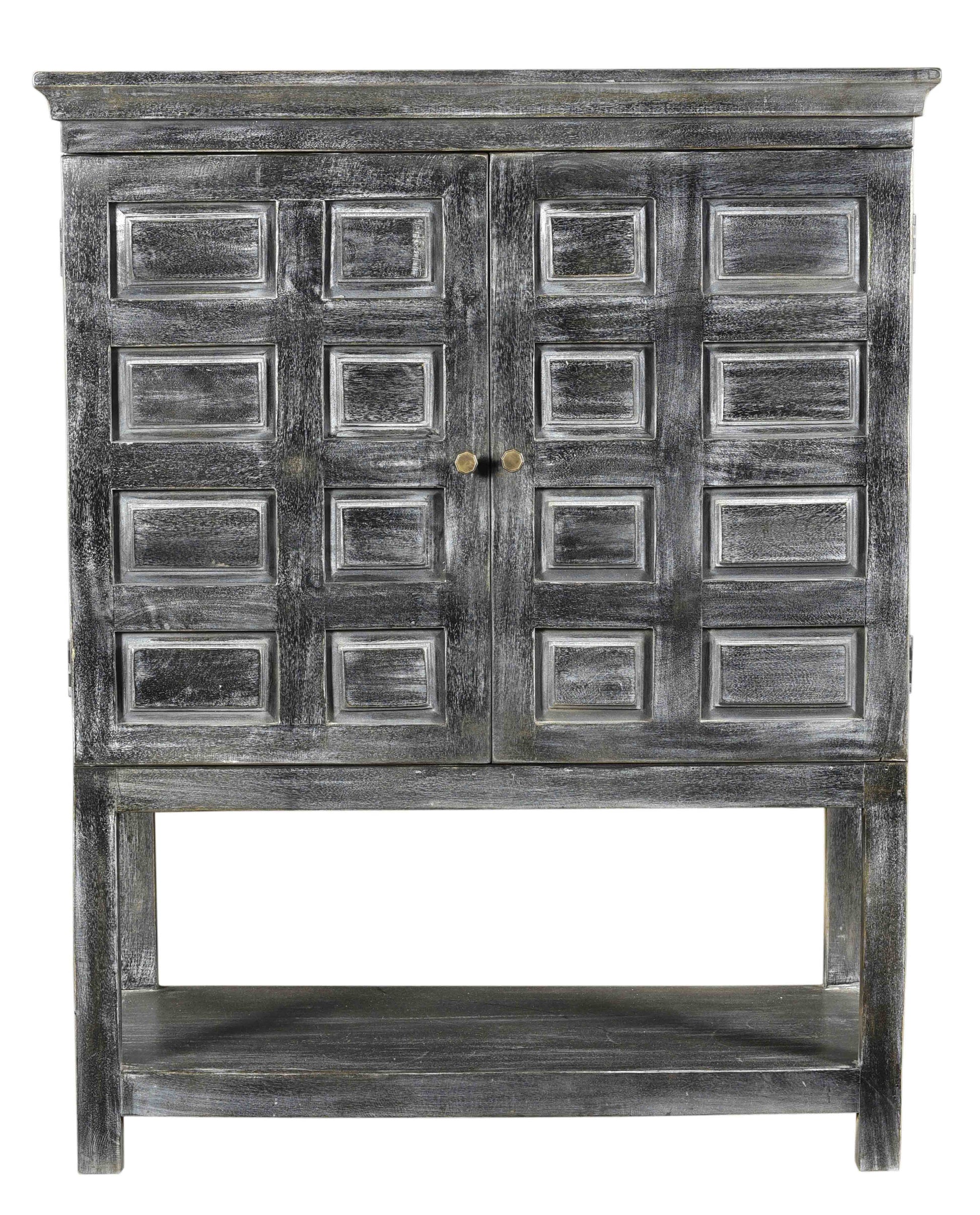 40" Distressed Wash Dark Gray Solid Wood Two Door Accent Cabinet-0
