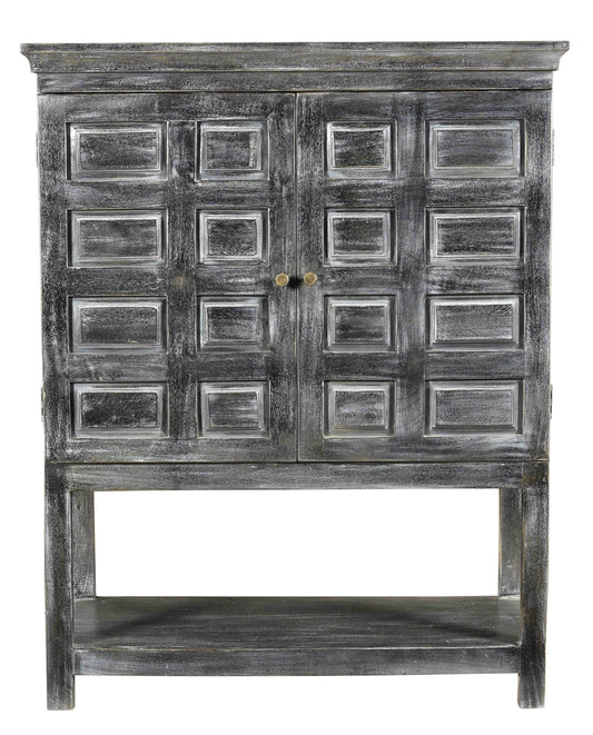 40" Distressed Wash Dark Gray Solid Wood Two Door Accent Cabinet-0