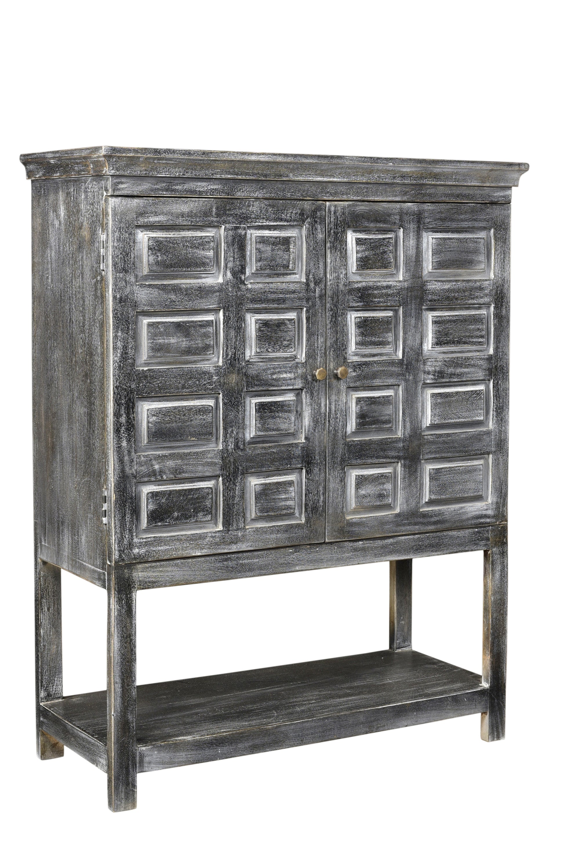 40" Distressed Wash Dark Gray Solid Wood Two Door Accent Cabinet-1