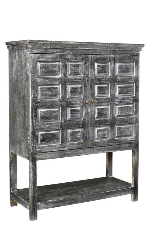 40" Distressed Wash Dark Gray Solid Wood Two Door Accent Cabinet-1