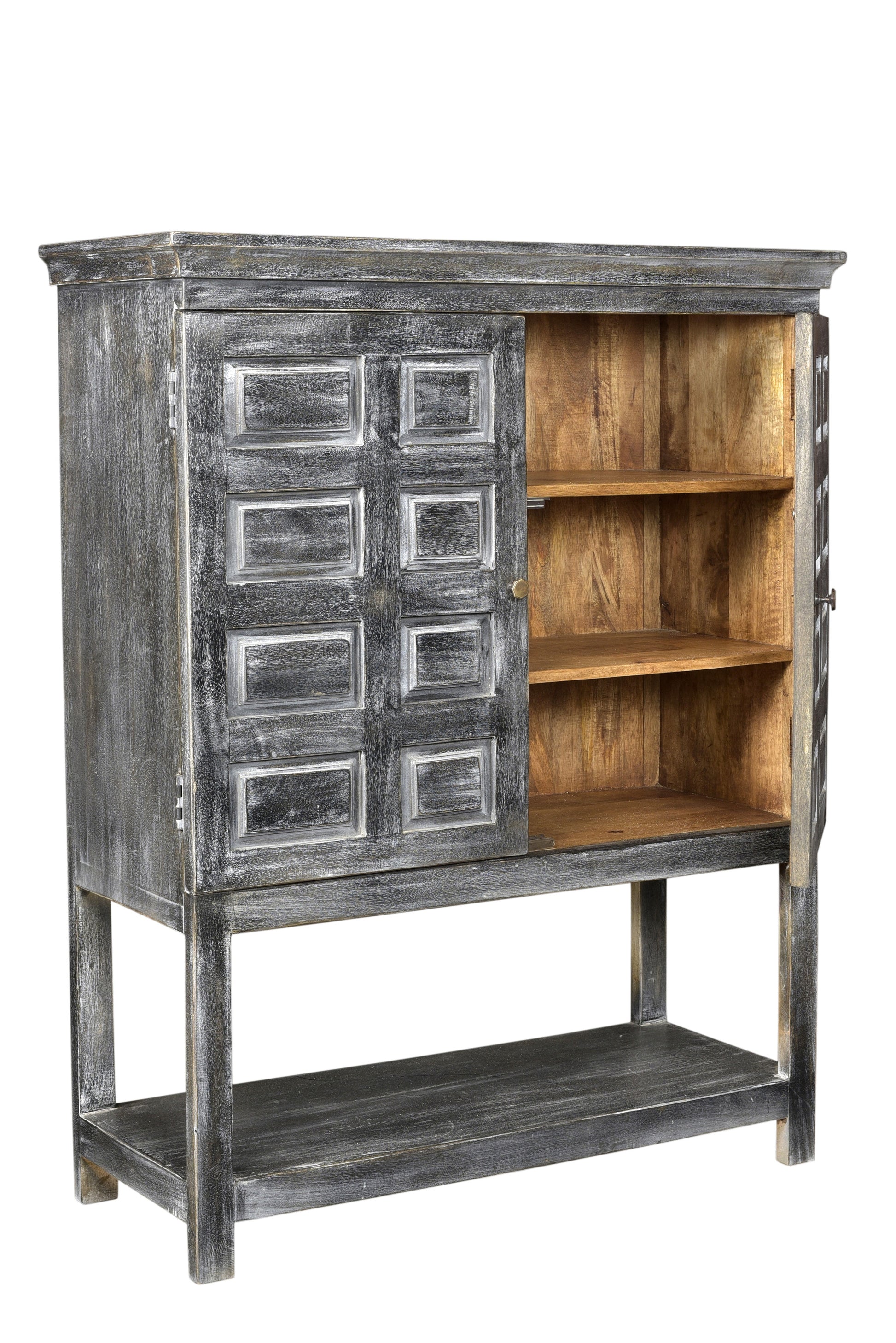 40" Distressed Wash Dark Gray Solid Wood Two Door Accent Cabinet-2