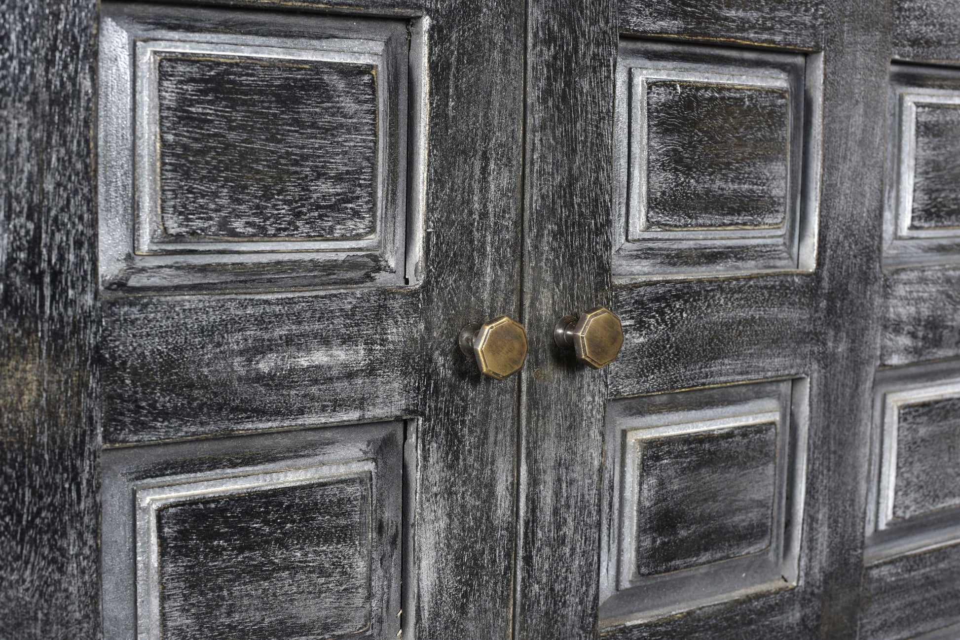 40" Distressed Wash Dark Gray Solid Wood Two Door Accent Cabinet-5