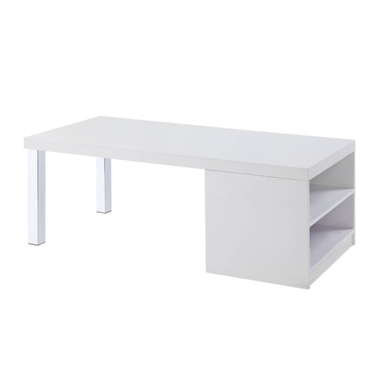 47" White and Silver Wood And Metal Frame Coffee Table With Shelf-0