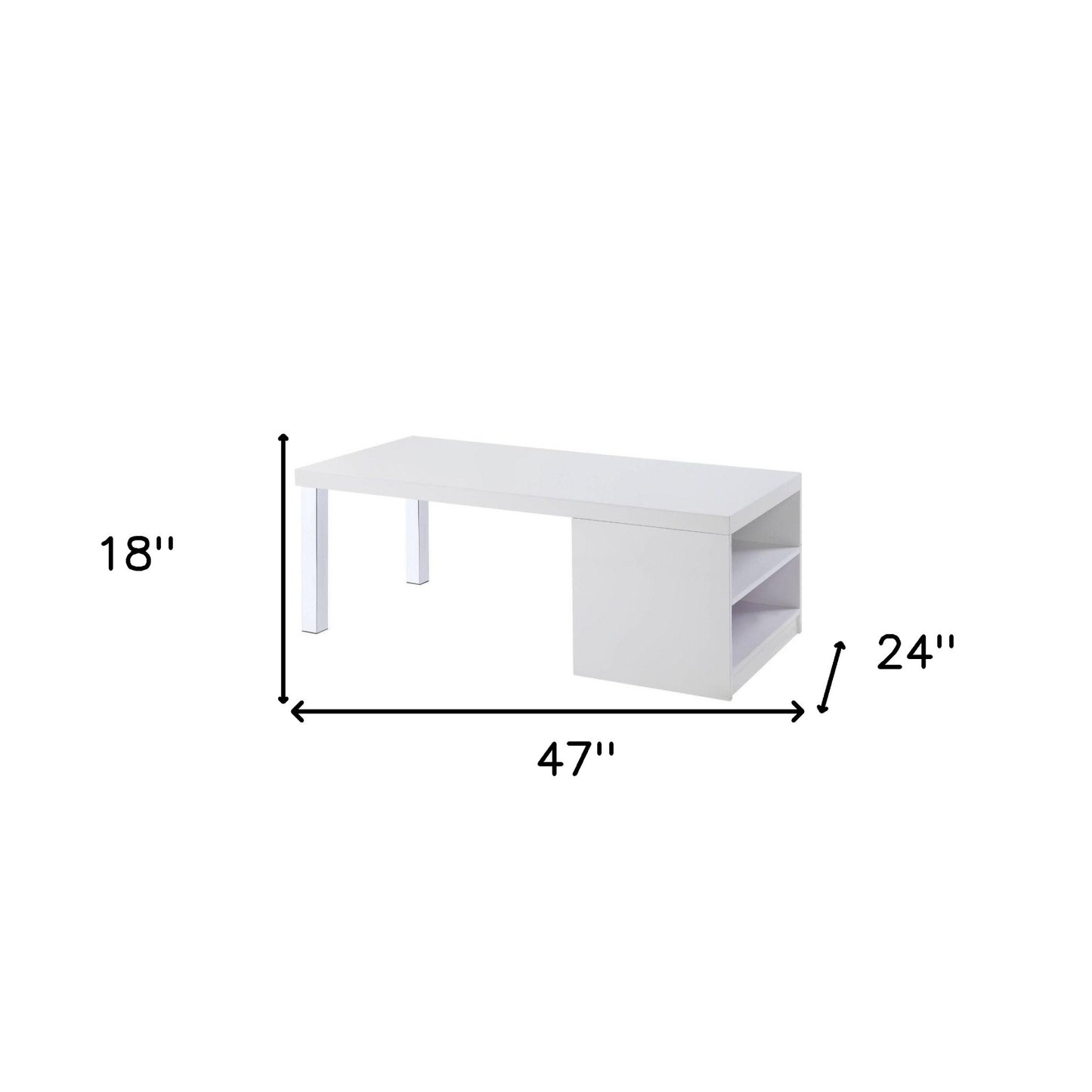 47" White and Silver Wood And Metal Frame Coffee Table With Shelf-4
