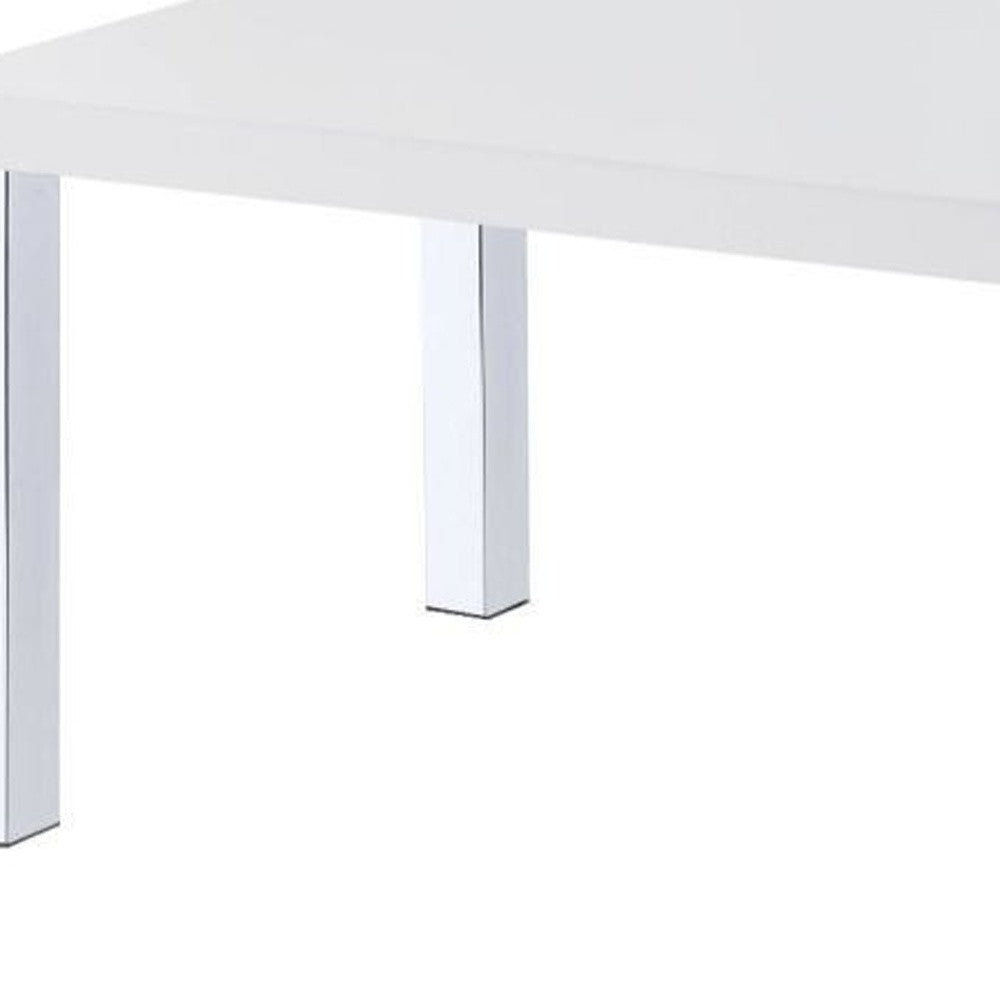47" White and Silver Wood And Metal Frame Coffee Table With Shelf-2