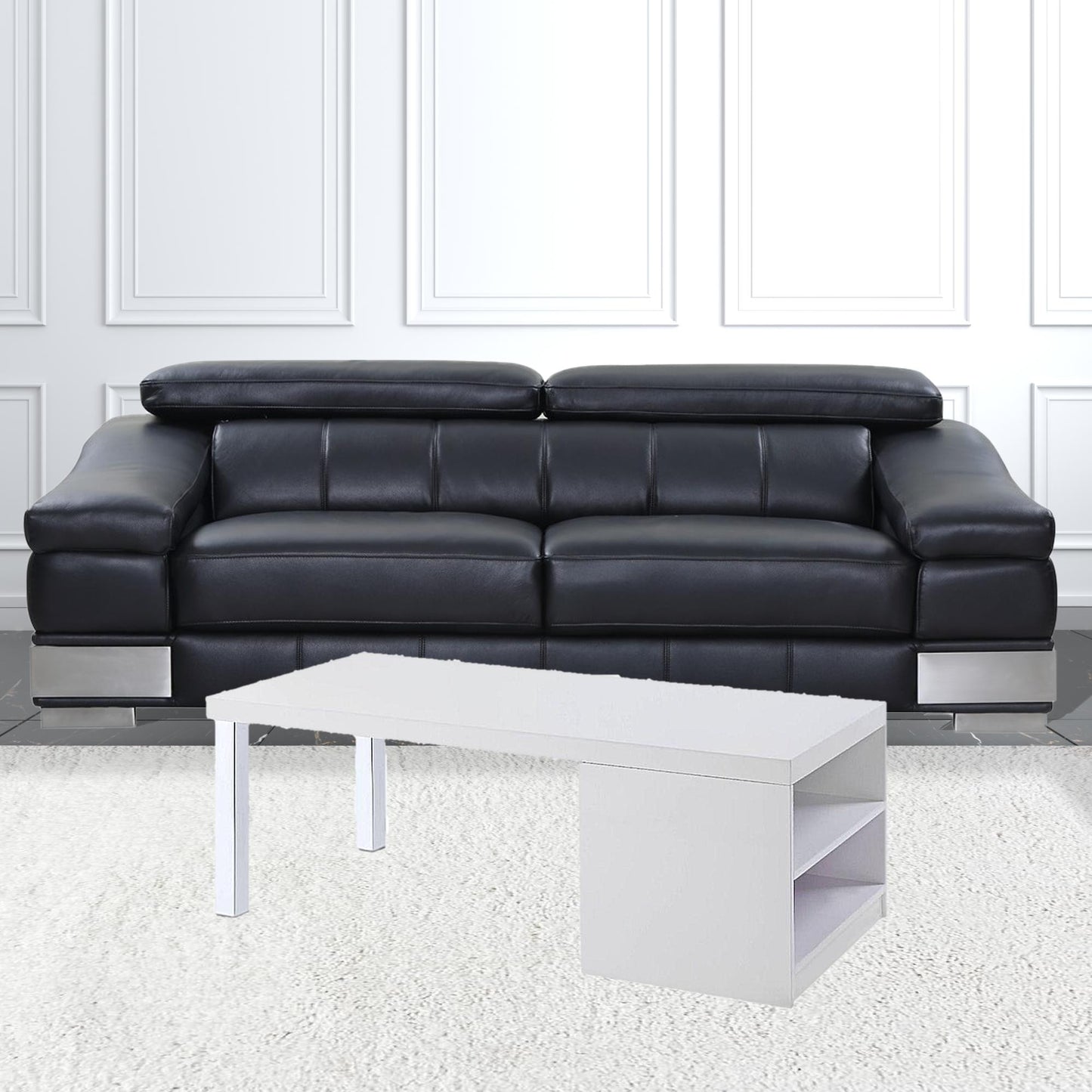 47" White and Silver Wood And Metal Frame Coffee Table With Shelf-1