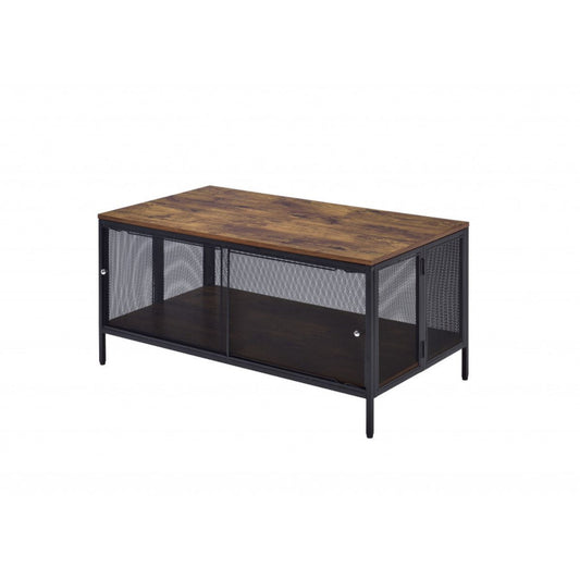 41" Brown and Black Wood And Metal Frame Coffee Table With Shelf-0