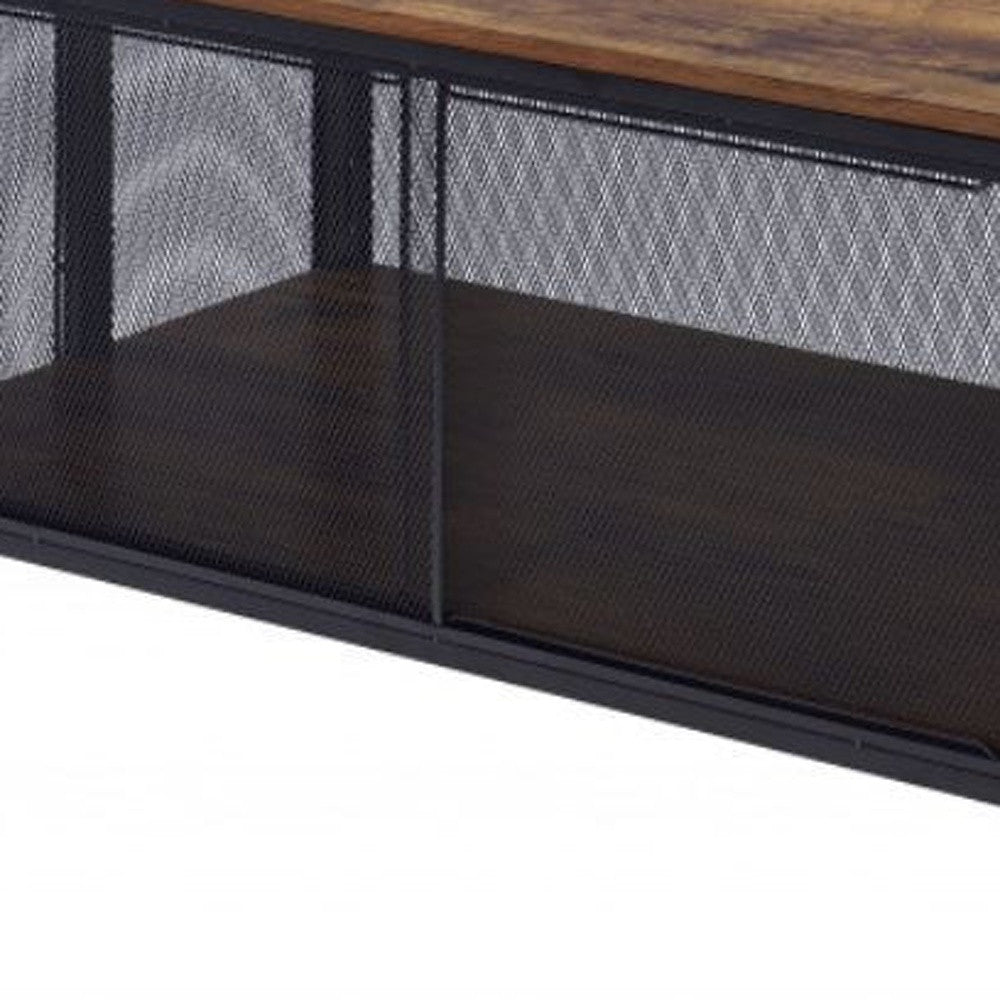 41" Brown and Black Wood And Metal Frame Coffee Table With Shelf-2