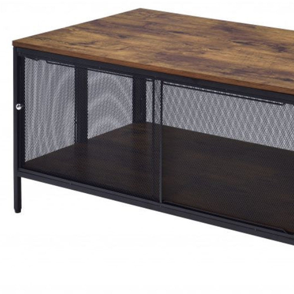 41" Brown and Black Wood And Metal Frame Coffee Table With Shelf-3