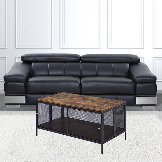 41" Brown and Black Wood And Metal Frame Coffee Table With Shelf-1