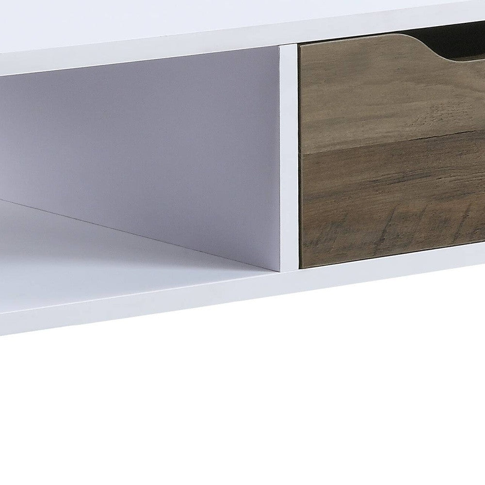 44" White and Black Melamine Veneer And Metal Coffee Table With Drawer And Shelf-4