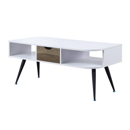 44" White and Black Melamine Veneer And Metal Coffee Table With Drawer And Shelf-1
